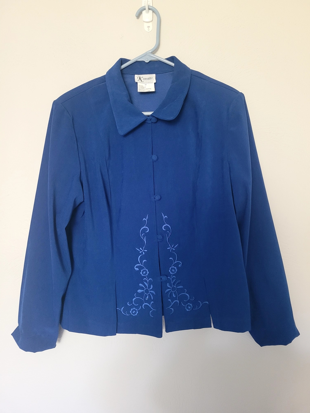 VTG Y2K K Studio Women’s Blue Floral Embroidered Button-Front Lined Jacket 12